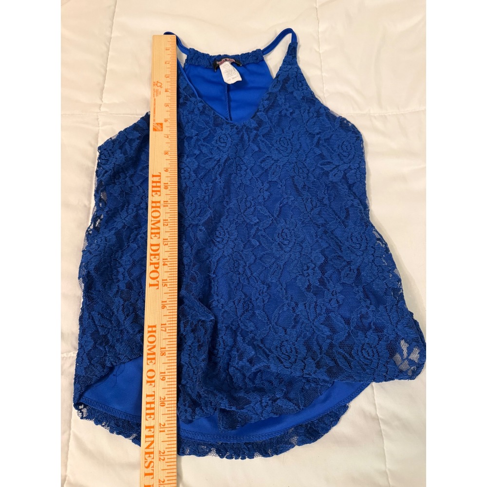 Top Fashion New York Royal Blue Floral Lace Halter Tank Top Blouse Small FL1149 - Picture 5 of 6